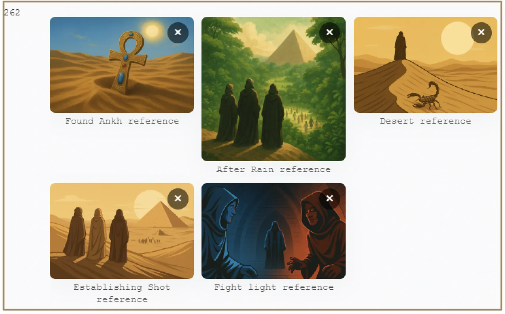 Grid layout organizing multiple assets into a structured mosaic
